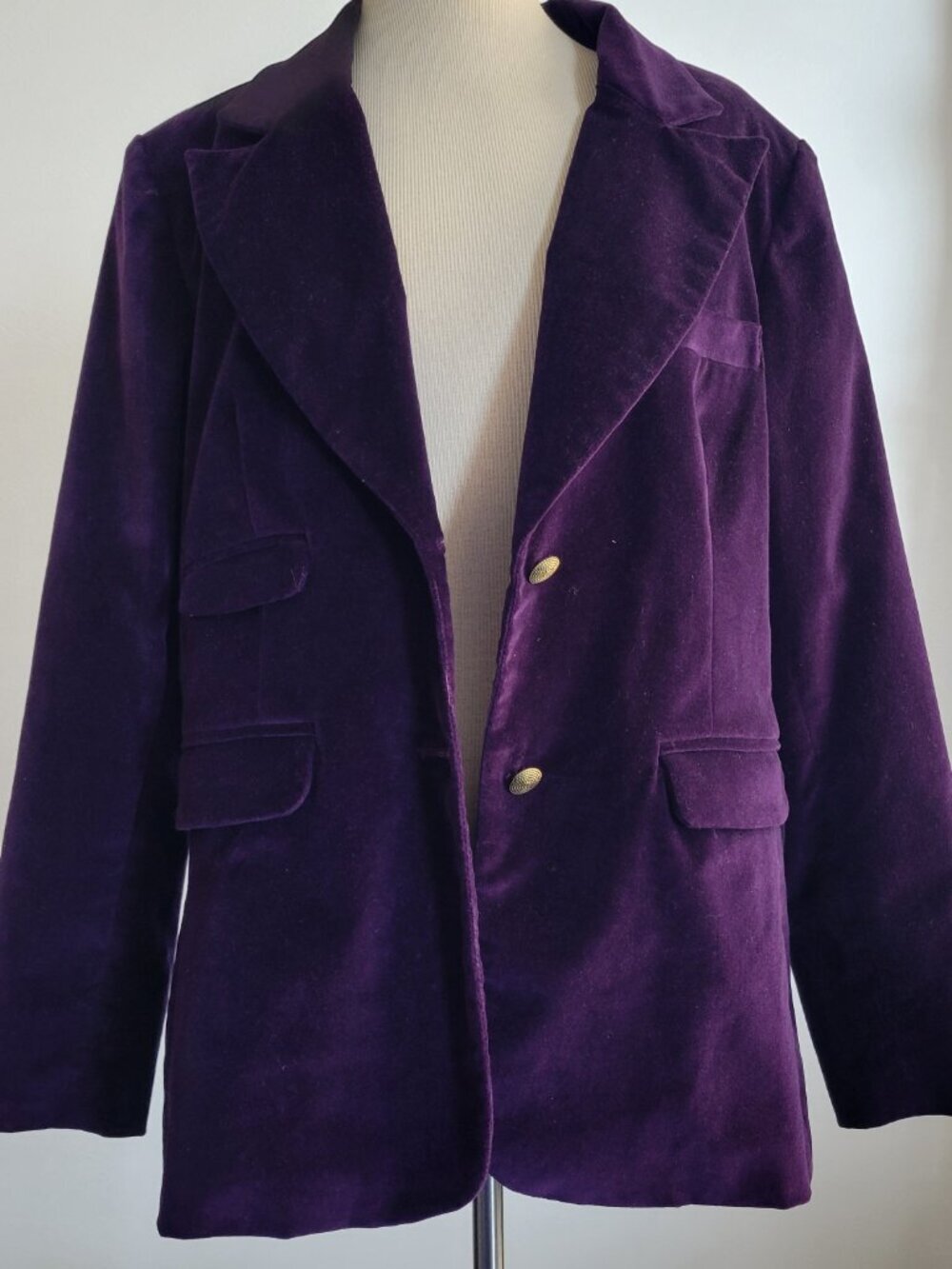 DG2 by Diane Gilman Stretch Velvet Blazer Jacket | Women's Medium | Royal Purple - Picture 14 of 16